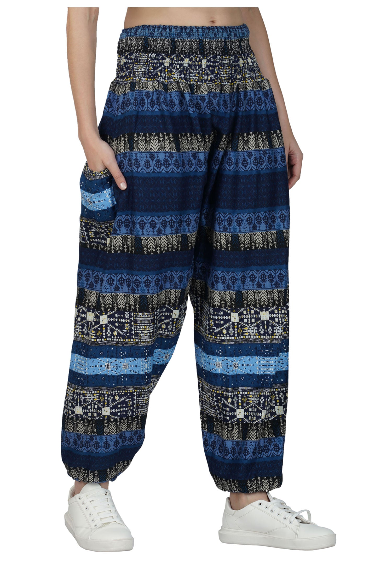 Patchwork Harem Trousers with Side Pocket - Black