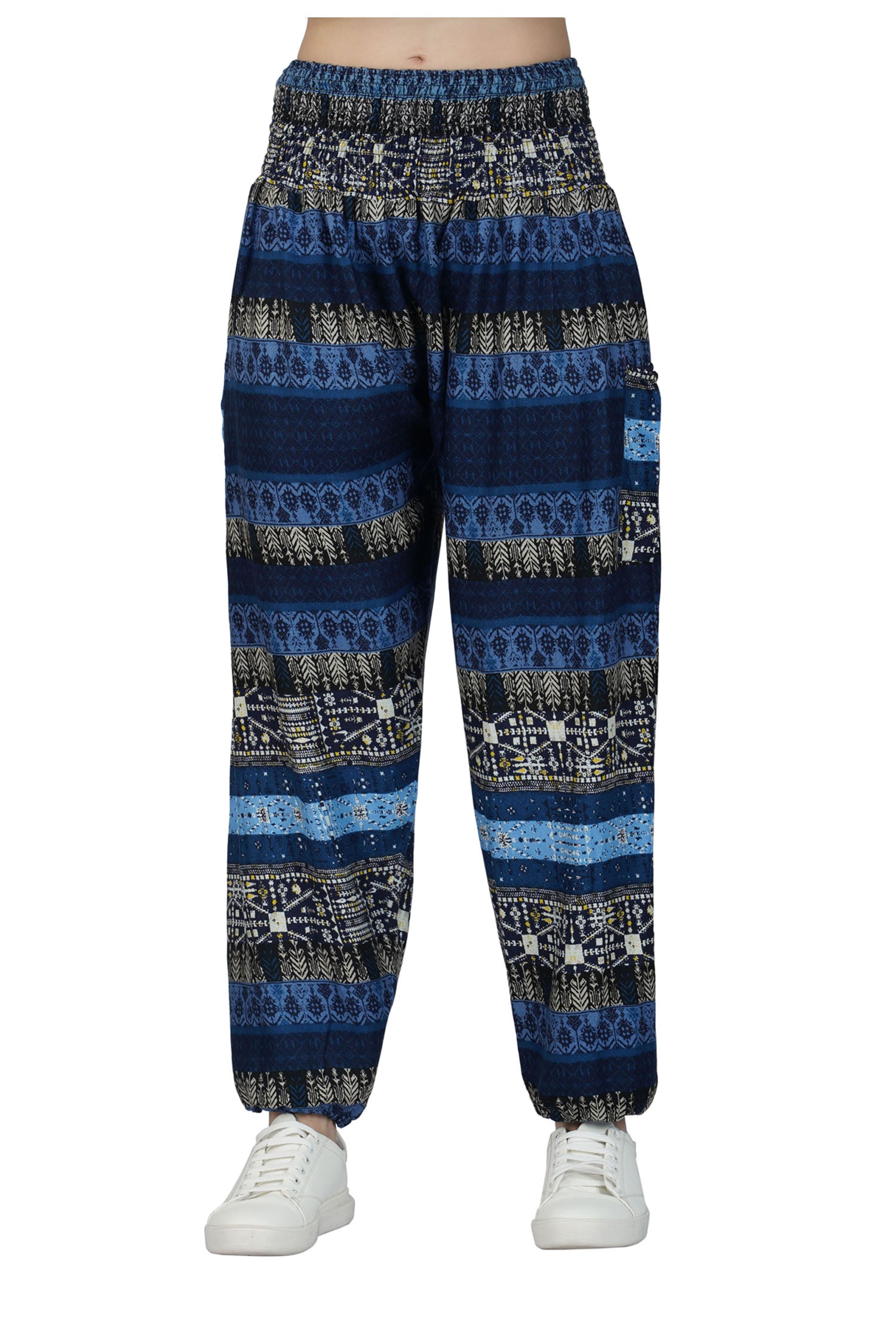 Patchwork Harem Trousers with Side Pocket - Black