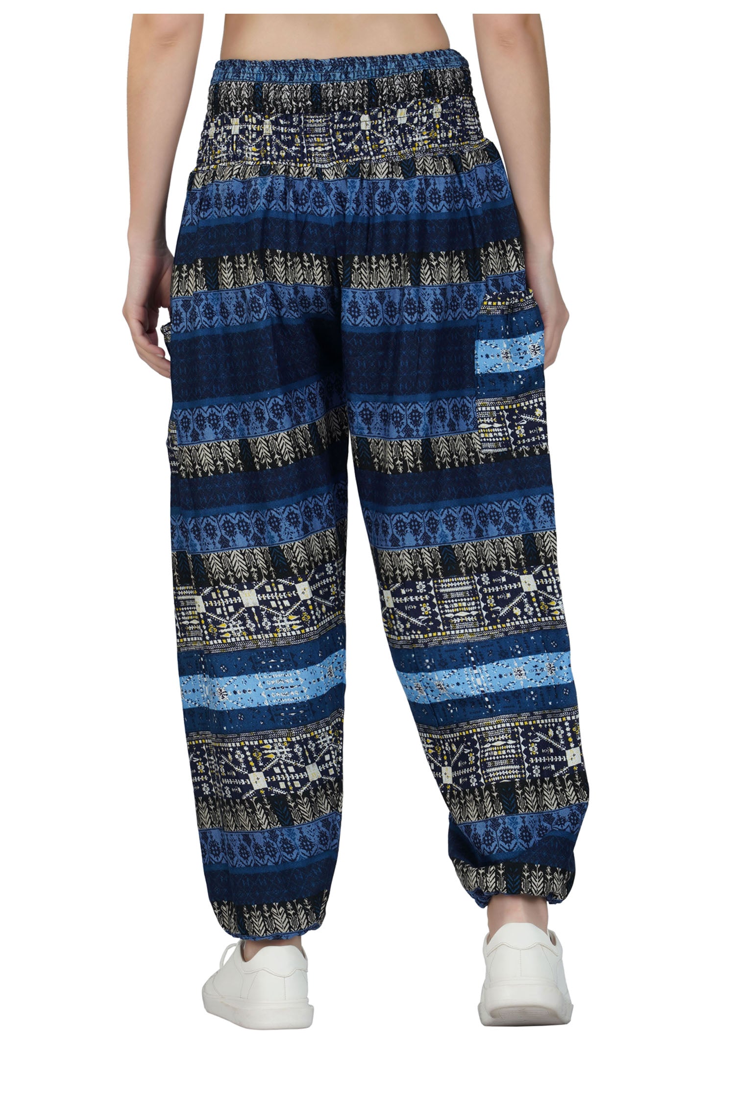 Patchwork Harem Trousers with Side Pocket - Black