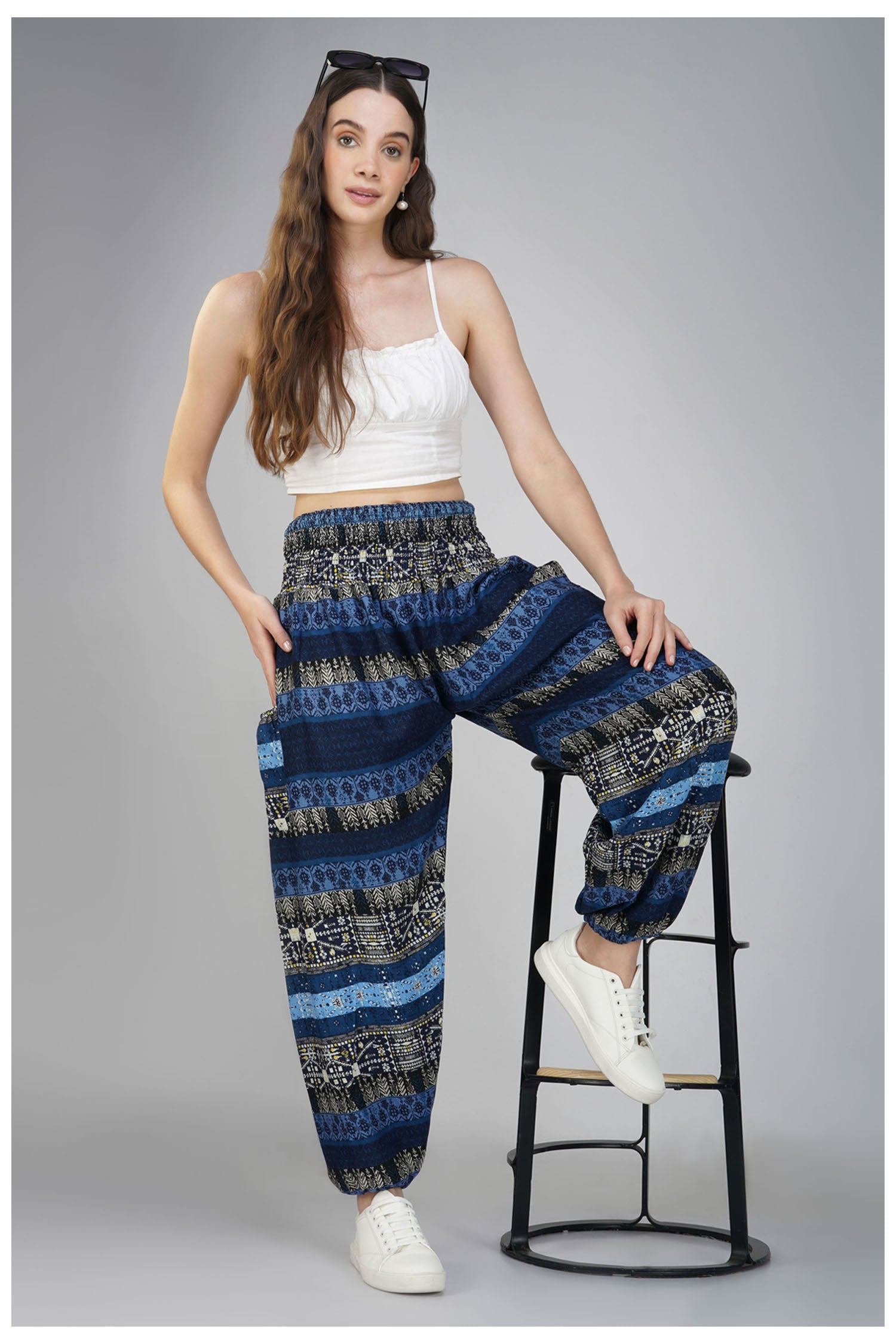 Patchwork Harem Trousers with Side Pocket - Black