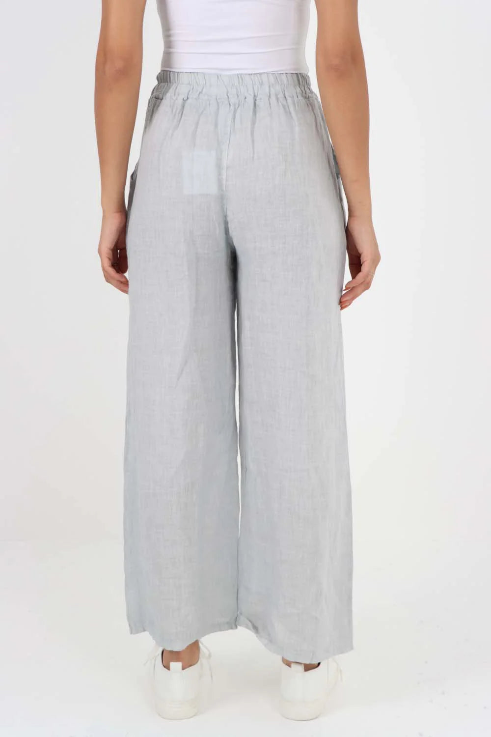 Italian Plain Linen Palazzo Trouser - Grey
