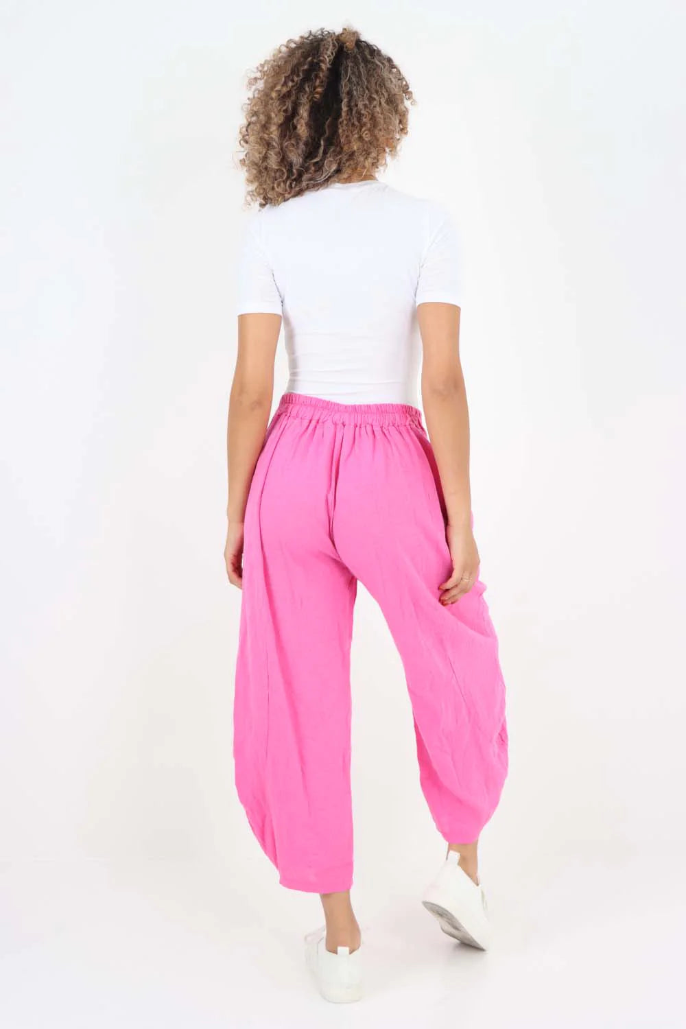 Italian Plain Layered 3/4 Linen Jogger - Pink
