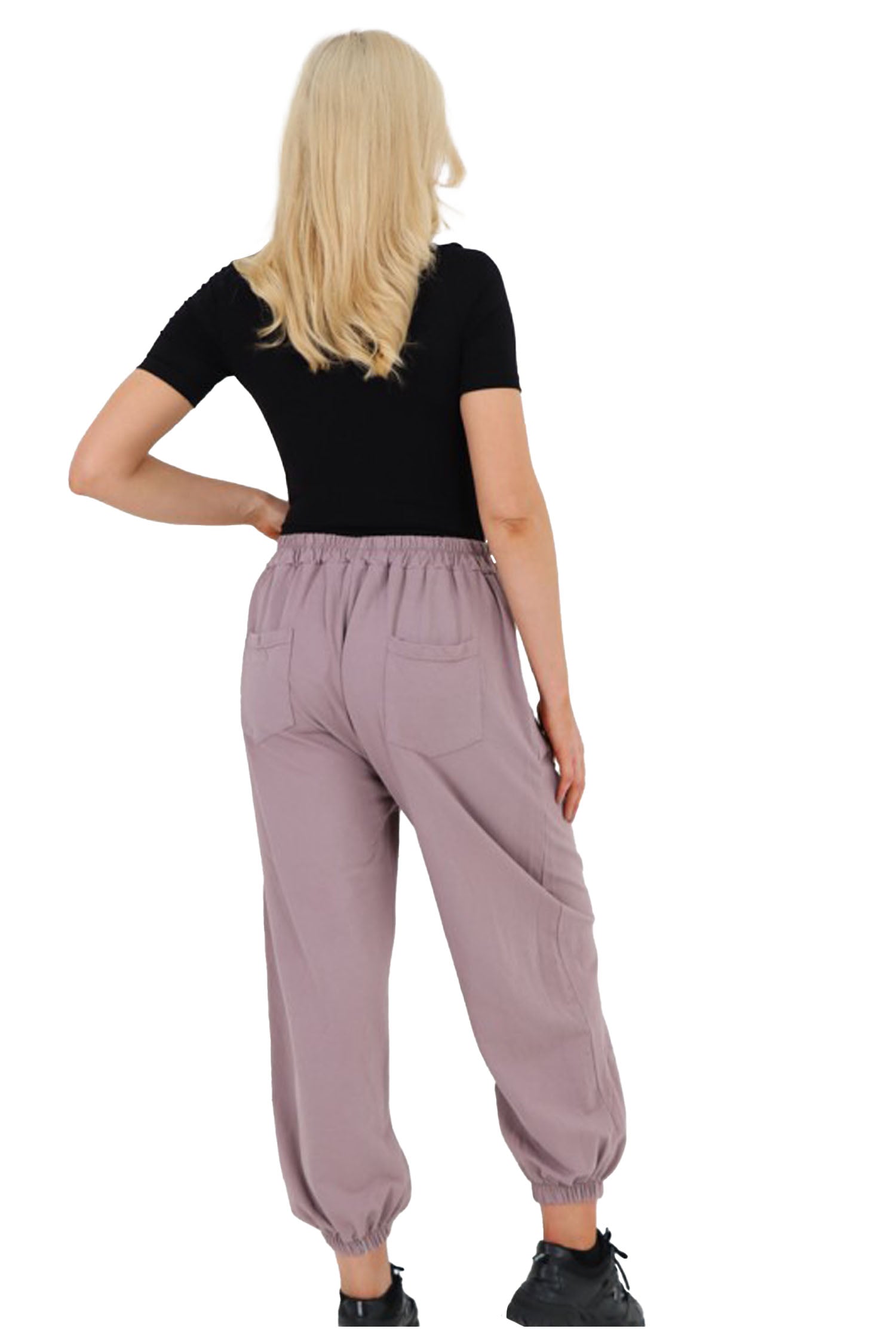 Italian Cuffed Harem Style Cotton Trousers - Tea Pink