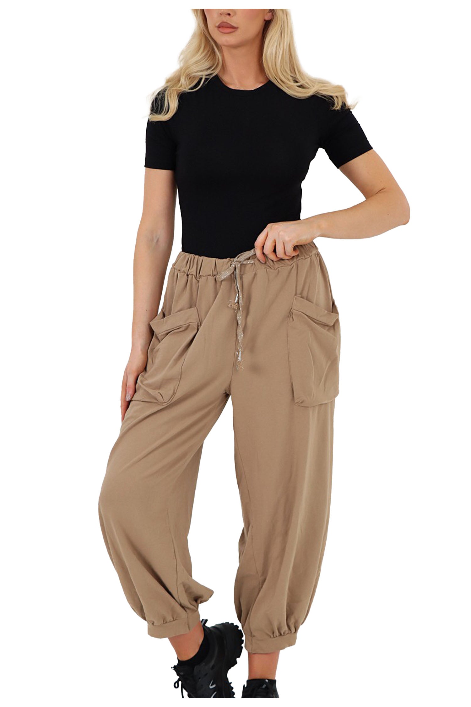Italian Relaxed Fit Cotton Trousers With Front Pockets - Camel